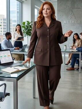The Work Connection Brown Wool Suit Set